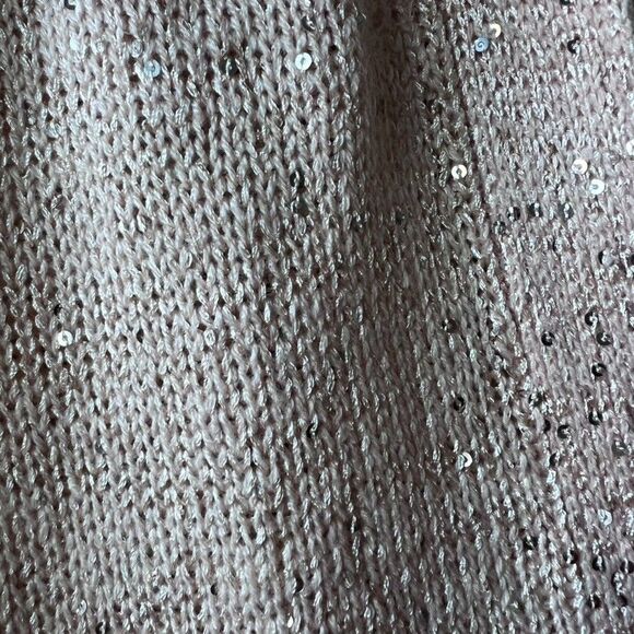 NY Collection Cardigan Women XS Open Weave Pink Sequins 3/4 Sleeve Barbie Core - Picture 5 of 13